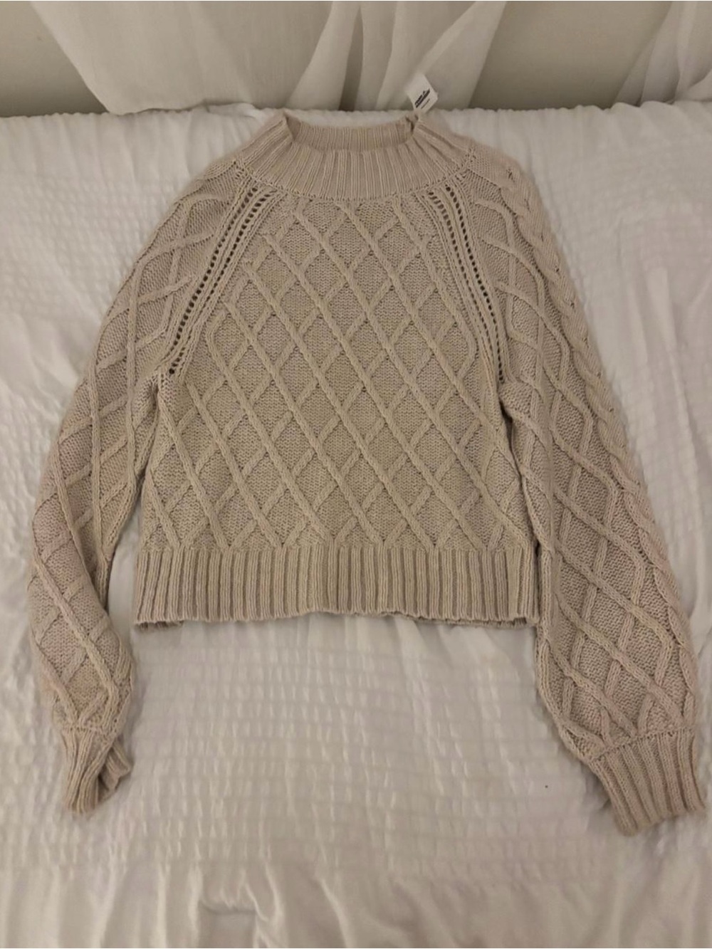American Eagle Outfitters Beige Cable-Knit Cowl Sweater - Picture 1 of 3